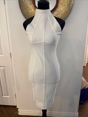 White Halter Midi Bodycon Dress - Sculpted Silhouette